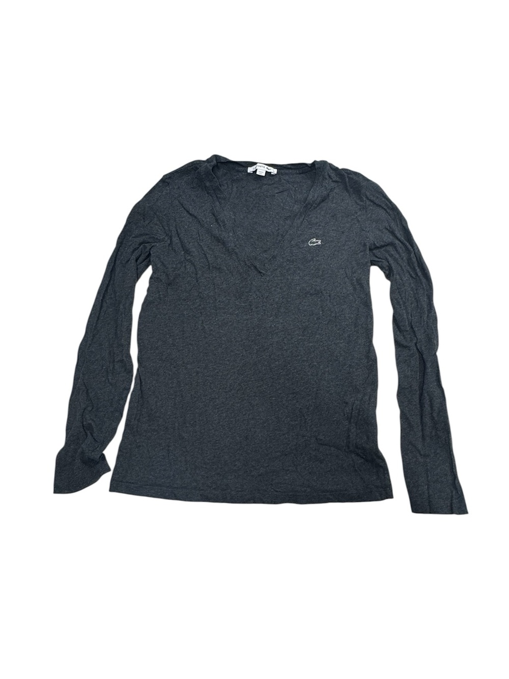 Lacoste dark gray size 42 (large) v neck style long sleeve 100% cotton shirt